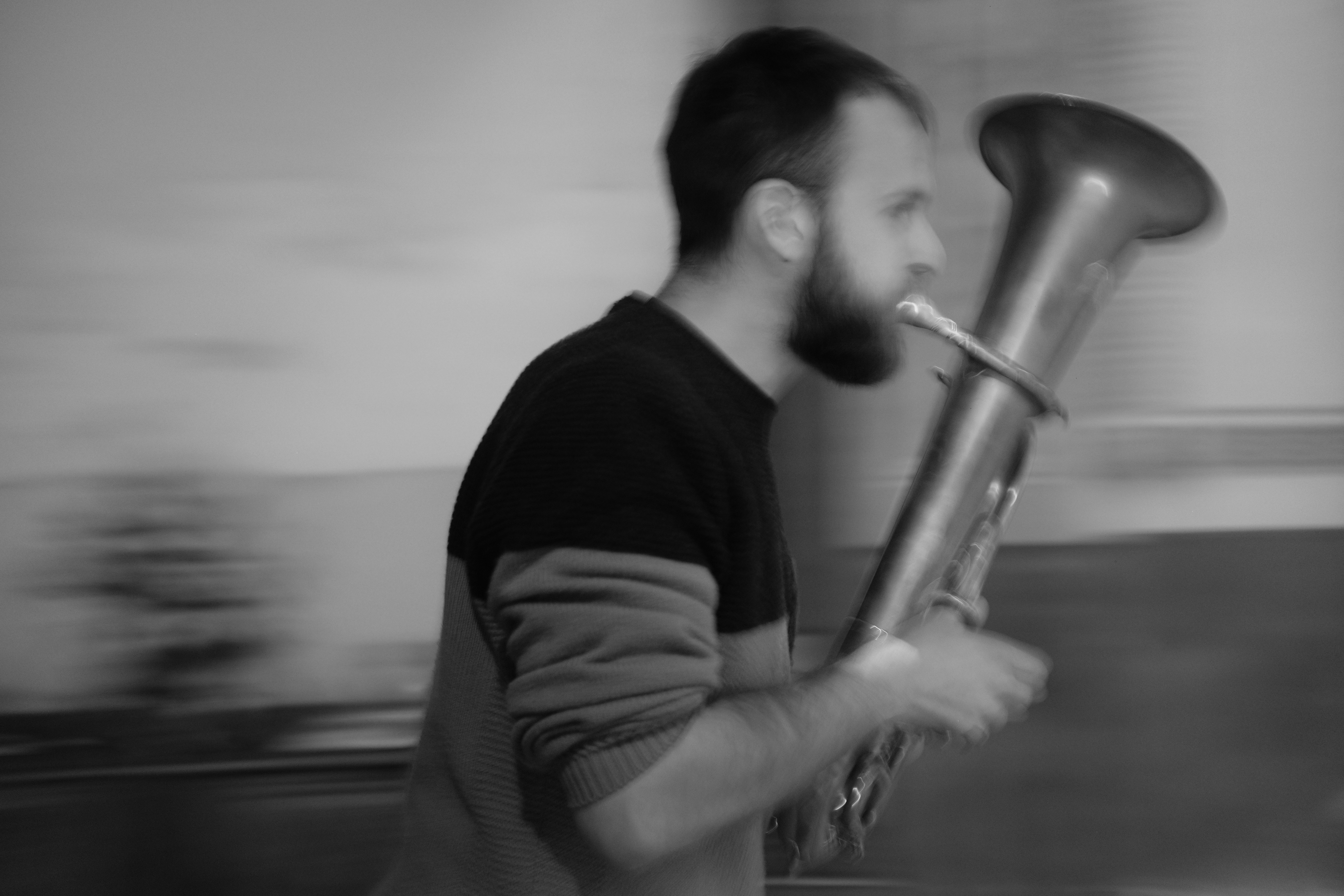 Playing trumpet