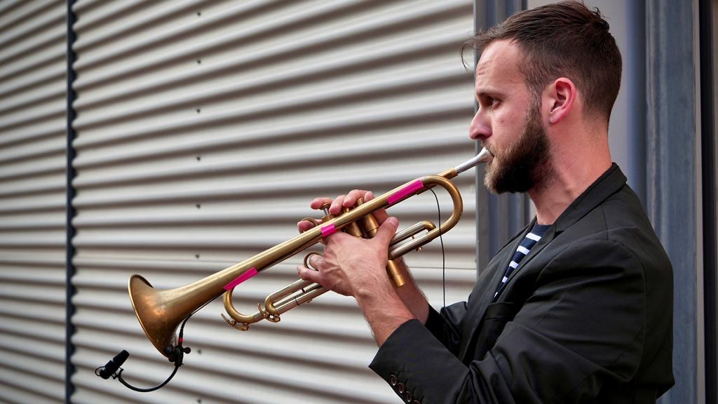 Playing trumpet at Gallus Theater